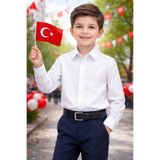 KAYAKİDS 23 Nisan Erkek Çocuk Beyaz Gömlek Erkek Çocuk Uzun Kol Beyaz Düğünlük Gömlek