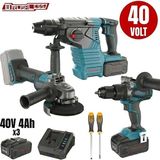 Kayasan Catpower 4425 4432 4411 3 Makina 1 Şarj Aleti 3 Akü 40 Volt 4.0 Ah Düz Yıldız Tornavida