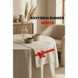 Kayasoft Sütlü Kahve Çizgili Yuvarlak Masa Örtüsü – Şık Sofra Sunumu | 40x110 cm Runner Hediyeli