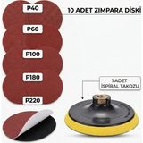 Kayatex Online 10 Adet Cırtlı Zımpara Diski Seti + 1 Adet Ispiral Takozu 11 Parça Avuç Taşlama Uyumlu Zımpara Seti (115MM)