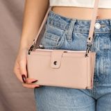 Kaycee Hakiki Deri Telefon Bölmeli Kadın Askılı Çanta - Kartlıklı Telefon Cüzdanı - Pembe - Pembe - Pudra