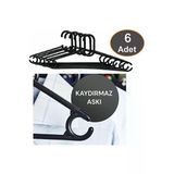 Kaydırmaz Elbise Askısı Fular Askısı Gömlek Tişört Askısı Kırılmaz 6 Adet Set Siyah Pantolon Askı Pl
