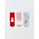 Kaydırmaz Tabanlı Kız Bebek Havlu Soket Çorap 3'lü (W5) - Bright Red - 2 - 3 Yaş