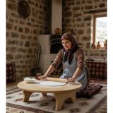 KAYEGG 90 cm capında El Yapımı Ahşap Yer Sofrası, Hamur/yufka Açma ve Oklava/merdane Kullanımına Uygun Sarı Çam Ağacından