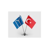 Kayı Boyu Bayrağı ve Türk Bayrağı İkili Saten Masa Bayrağı Takımı