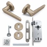 Kayı Titanyum Rozetli Oda Kapı Kolu+Sessiz Gömme Kilit 40 Mm Kapı Kolu Kilit Seti