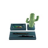 Kayigo Woody Gri Üçlü Ofis Seti -Pötikareli Cactus
