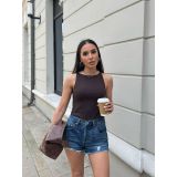 KAYIK YAKA ASKILI%95 PAMUK BASIC PREMIUM TUŞE BLUZ (KAHVERENGİ, M)