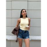KAYIK YAKA ASKILI%95 PAMUK BASIC PREMIUM TUŞE BLUZ (TEREYAĞ SARISI, L)