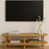 Kayın Masif Ahşap Oval Tv Ünitesi -160X38CM – Modern 2 Katlı Raflı Tasarım Masif Tv Ünitesi