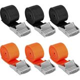 Kayışı, 6 Adet Ayarlanabilir Bağlama Kayışı, 1 M x 2,5 Cm, Kısa, Sıkıştırma Kilitli, Siyah, Turuncu, Bağlama Kayışı, Motosiklet, Bisiklet Taşıyıcı, Bavul, Bagaj Paketi, Kamp Için, 250 Kg'a Kadar - Siyah - Turuncu
