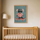 Kaykay Yapan Koala Çocuk Odası Duvar Posteri Çerçeveli Tablo Duvar Dekorasyonu - 21 x 30 - Ahşap Çerçeveli