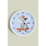 Kaykay Yapan Köpek Çocuk Odası Duvar Saati - 35cm - Önü Camlı Beyaz Kasa - Sessiz Mekanizma, JH1098S35BKP
