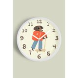 Kaykay Yapan Köpek Çocuk Odası Modern Duvar Saati - 35cm - Önü Camlı Beyaz Kasa - Sessiz Mekanizma, JH0206S35BKP