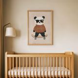 Kaykay Yapan Panda Çocuk Odası Duvar Posteri Çerçeveli Tablo Duvar Dekorasyonu - 30 x 40 - Ahşap Çerçeveli