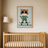 Kaykay Yapan Sevimli Çocuk Odası Duvar Posteri Çerçeveli Tablo Duvar Dekorasyonu - 21 x 30 - Ahşap Çerçeveli