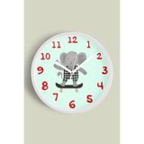 Kaykay Yapan Sevimli Fil Modern Çocuk Odası Modern Duvar Saati - 30cm - Önü Camlı Beyaz Kasa, JH0219S30BKP
