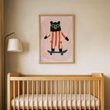 Kaykaycı Ayı Çocuk Odası Duvar Posteri Çerçeveli Tablo Duvar Dekorasyonu - 21 x 30 - Ahşap Çerçeveli