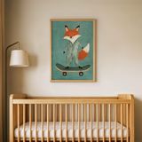 Kaykaycı Çizgili Tilki Çocuk Odası Duvar Posteri Çerçeveli Tablo Duvar Dekorasyonu - 30 x 40 - Ahşap Çerçeveli