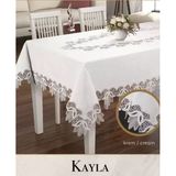 Kayla Model Krem Keten Masa Örtüsü 155X260 Cm Dantel Yemek Masası Örtüsü
