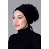 Kaymaz Fırfırlı Tesettür Bone - Siyah - Standart