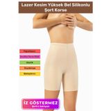 Kaymaz İz Göstermeyen Vücut Şekillendirici Toparlayıcı Lazer Kesim Yüksek Bel Silikonlu Şort Korse