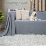 Kaymaz Koltuk Örtüsü Çift Taraflı Mikrofiber Şönil 175x350 Cm Xl- Gri Kedi Köpek Ve Çocuk Dostu Gri
