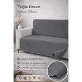 Kaymaz Süngerli Koltuk Örtüsü 160x205 Tuğla Desenli 4 Mevsim Kullanışlı Makinede Yıkanabilir (antrasit)