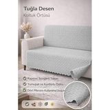 Kaymaz Süngerli Koltuk Örtüsü 160x205 Tuğla Desenli 4 Mevsim Kullanışlı Makinede Yıkanabilir (gri)