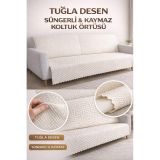 Kaymaz Süngerli Koltuk Örtüsü 160x205 Tuğla Desenli 4 Mevsim Kullanışlı Makinede Yıkanabilir