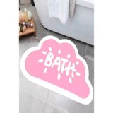 Kaymaz Taban, Bulut Desenli, Bath Yazılı Banyo Paspası, Dekoratif Paspas, 60X100 Cm