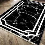 Kaymaz Taban Dijital Baskı Kadife Linear Stone Siyah 180x280 cm Salon Halı