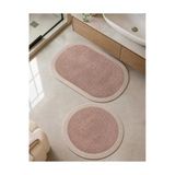 Kaymaz Taban Peluş Banyo Paspası Seti Jüt Kenar Detaylı 2’Li Oval Yuvarlak Pudra 100X60 60X60