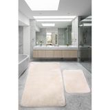 Kaymaz Tabanlı Bonny Home Relax Krem Banyo Halısı Seti 80X150 + 50X80 cm Yumuşak Dokulu