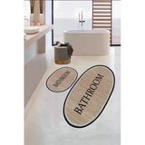 Kaymaz Yıkanabilir Banyo Paspası, Bathroom Yazılı, Estetik, Oval, Jüt Görünümlü Paspas