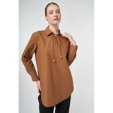 Kayra %100 Pamuklu Bağcıklı Tunik Kahve