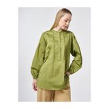 Kayra %100 Pamuklu Şerit Fistolu Tunik Matcha Yeşili