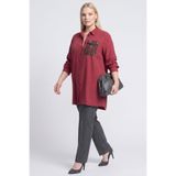 Kayra Boncuk İşlemeli Rayon Tunik Tibet Kırmızısı