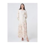 Kayra Floral Desen Maksi Elbise Krem