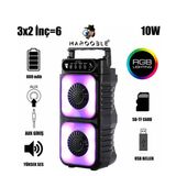 KAYRA HF-3225 RGB Işıklı Taşınabilir Bluetooth Mikrofon Destekli Hoparlör 3x2 İnç Çift Woofer USB TF Destekli