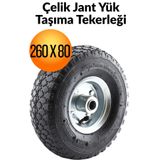 KAYRA LEATHER CRAFT 260 x 80 Mm Çelik Jant Tekerlek Siboplu Bilyeli Rulmanlı Havalı Dublex El Arabası Yük Taşıma Tekeri İskele Tekeri Taşıma Arabası Tekeri