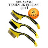KAYRA LEATHER CRAFT 3'lü Set Metal Tel Temizleme Fırçası - Plastik Saplı Çok Amaçlı Pas, Kireç, Ağır Kir Temizleyici Tel Fırça Seti - Mangal, Izgara, Soba ve Ocağı Temizleme Fırçaları