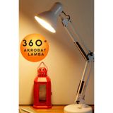 KAYRA LEATHER CRAFT Beyaz Akrobat Masa Lambası Yaylı Metal 360 Derece Hareketli Ayarlanabilir Çalışma Masası Lambası Ofis Çizim Mimari Tasarım Okuma Lambası Mengeneli Masaüstü Gece Lambası E27 Duy Ev Ofis Aydınlatma