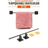 KAYRA LEATHER CRAFT Yapışkanlı Metal Siyah Havluluk 39 cm - Banyo Lavabo Mutfak Duvara Monte Delgisiz Vidalı Delmeden Kağıt Havlu Askısı - Paslanmaz Mat Siyah Uzun Bez Boru Askılık Standı Rayı Kağıtlık Rafı Düzenleyici