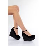 KAYRA VARDAR SHOES Kadın Siyah Süet Dolgu Topuklu Ayakkabı 1205cnr
