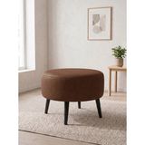 Kayser Home Büyük Yuvarlak Deri Puf - 60 cm Ahşap Siyah Ayaklı Salon ve Orta Sehpa Pufu Acı Kahve - 46 x 60