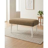 Kayser Home Kahverengi Keten Kumaş Bench Puf 90X45X46 cm Ahşap Beyaz Ayaklı Demonte Modern Yatak Ucu Bench Oturma Bankı Antre Koridor Pufu - 45 x 90