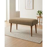 Kayser Home Kahverengi Keten Kumaş Bench Puf 90X45X46 cm Ahşap Ceviz Ayaklı Demonte Modern Yatak Ucu Bench Oturma Bankı Antre Koridor Pufu - 45 x 90
