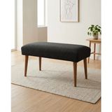Kayser Home Koyu Gri Keten Kumaş Bench Puf 90X45X46 cm Ahşap Ceviz Ayaklı Demonte Modern Yatak Ucu Bench Oturma Bankı Antre Koridor Pufu - 45 x 90