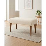 Kayser Home Krem Keten Kumaş Bench Puf 90X45X46 cm Ahşap Ceviz Ayaklı Demonte Modern Yatak Ucu Bench Oturma Bankı Antre Koridor Pufu - 45 x 90